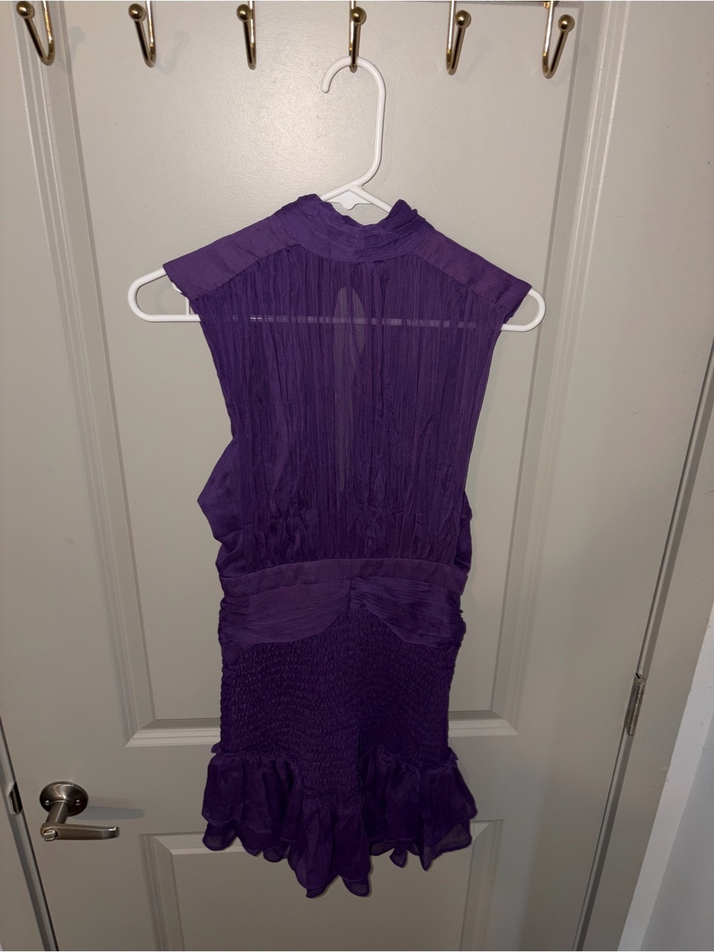 Olivaceous Elegant Sleeveless Purple Mini Dress with High Neck - Picture 2 of 6